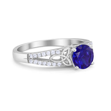 Celtic Art Deco Wedding Ring Round Simulated Blue Sapphire CZ 925 Sterling Silver